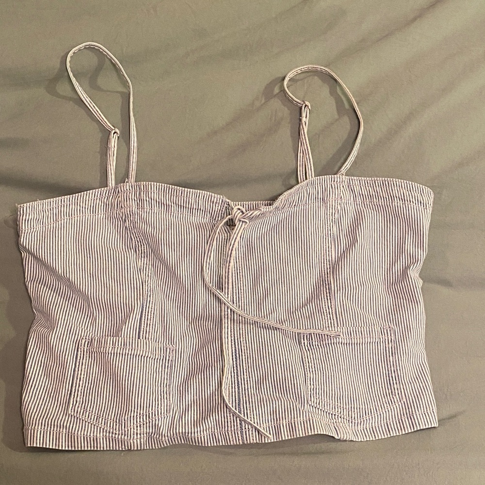 American Eagle Outfitters White Striped Crop Top